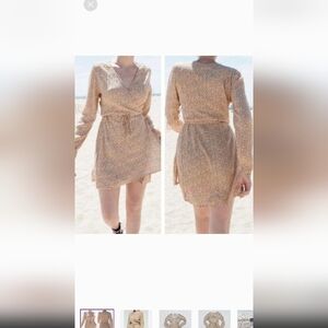 Brandy Melville Mini Dress S Beige Red Floral Wrap